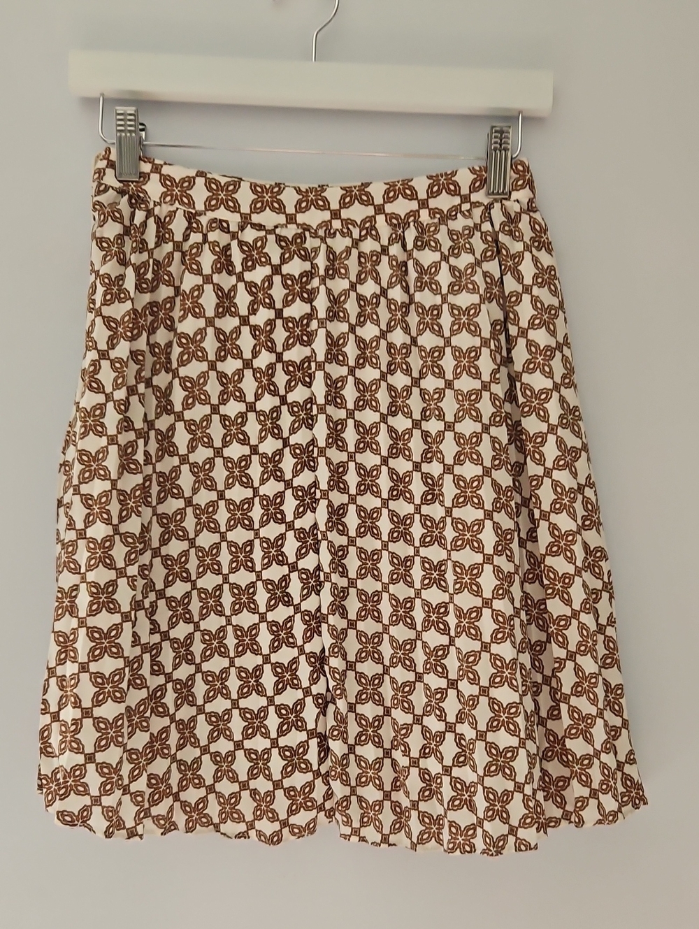 J. Crew Cream Skirt with Brown Geometric Pattern